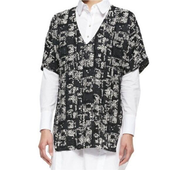 Marissa Webb Helen V-Neck Black And White Tweed Top Size M - Picture 1 of 12